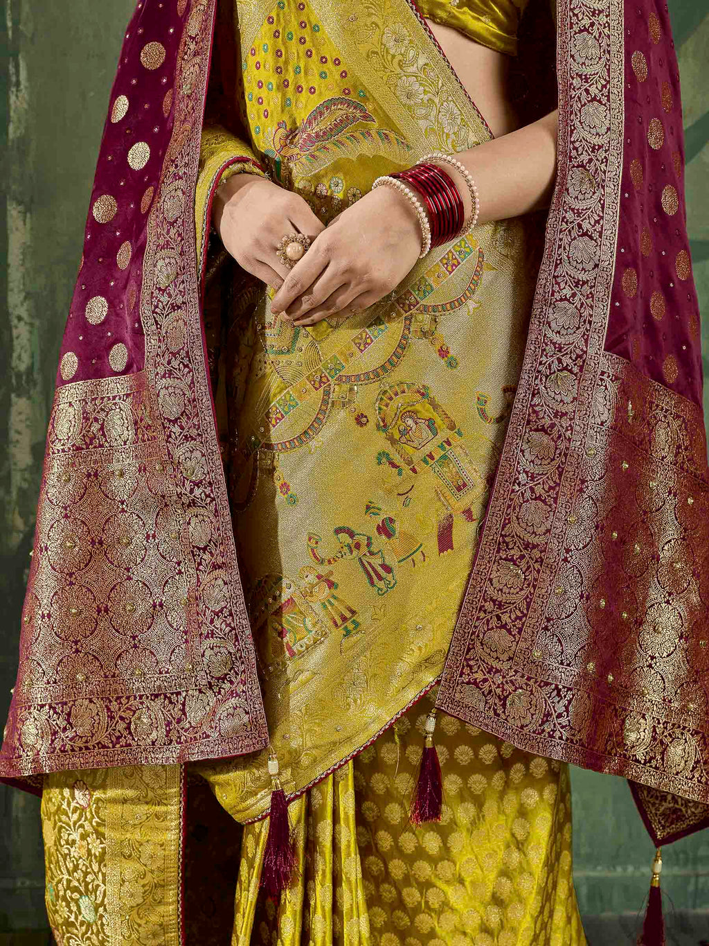 Mustard Satin Woven Handloom Saree