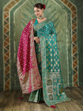 Rama-Green Satin Woven Handloom Saree
