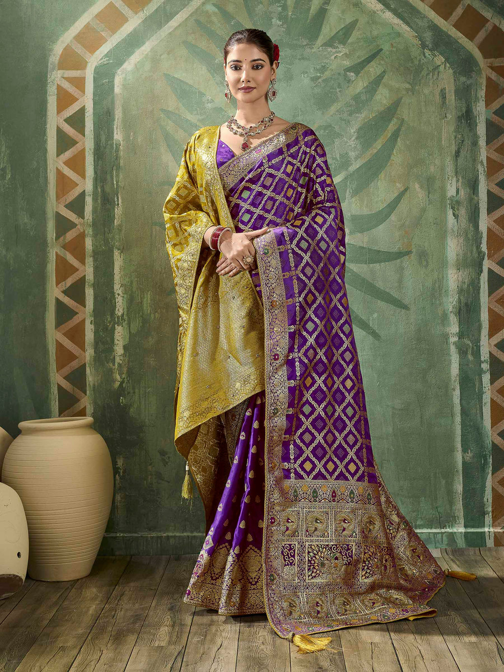 Purple Satin Woven Handloom Saree