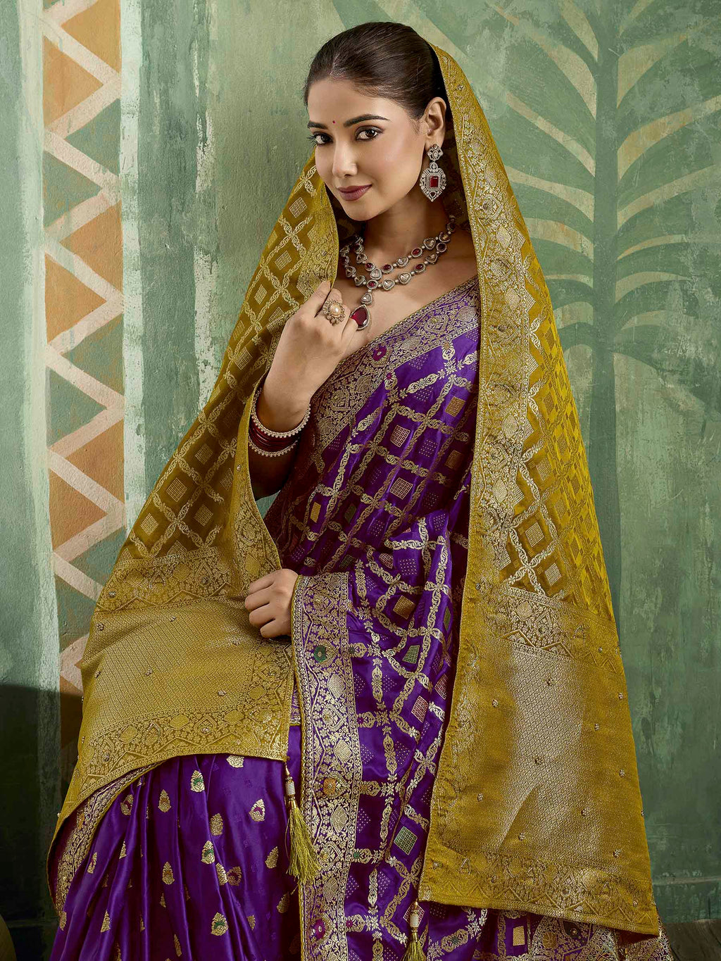 Purple Satin Woven Handloom Saree