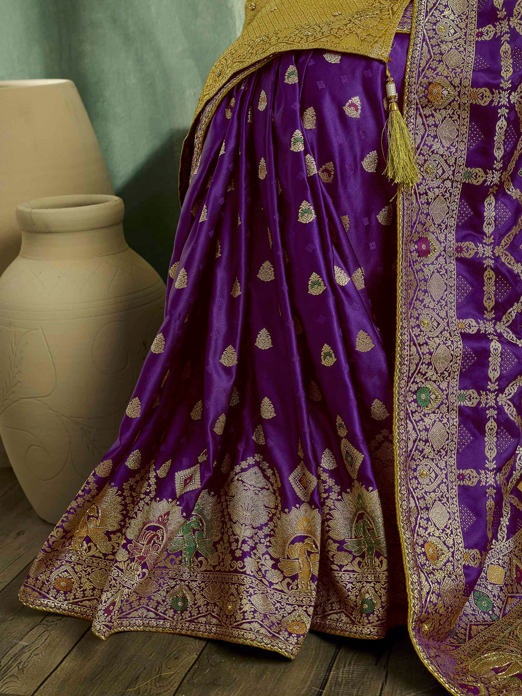Purple Satin Woven Handloom Saree