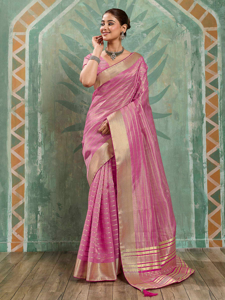 Pink Woven Design Cotton Silk Jacquard Saree