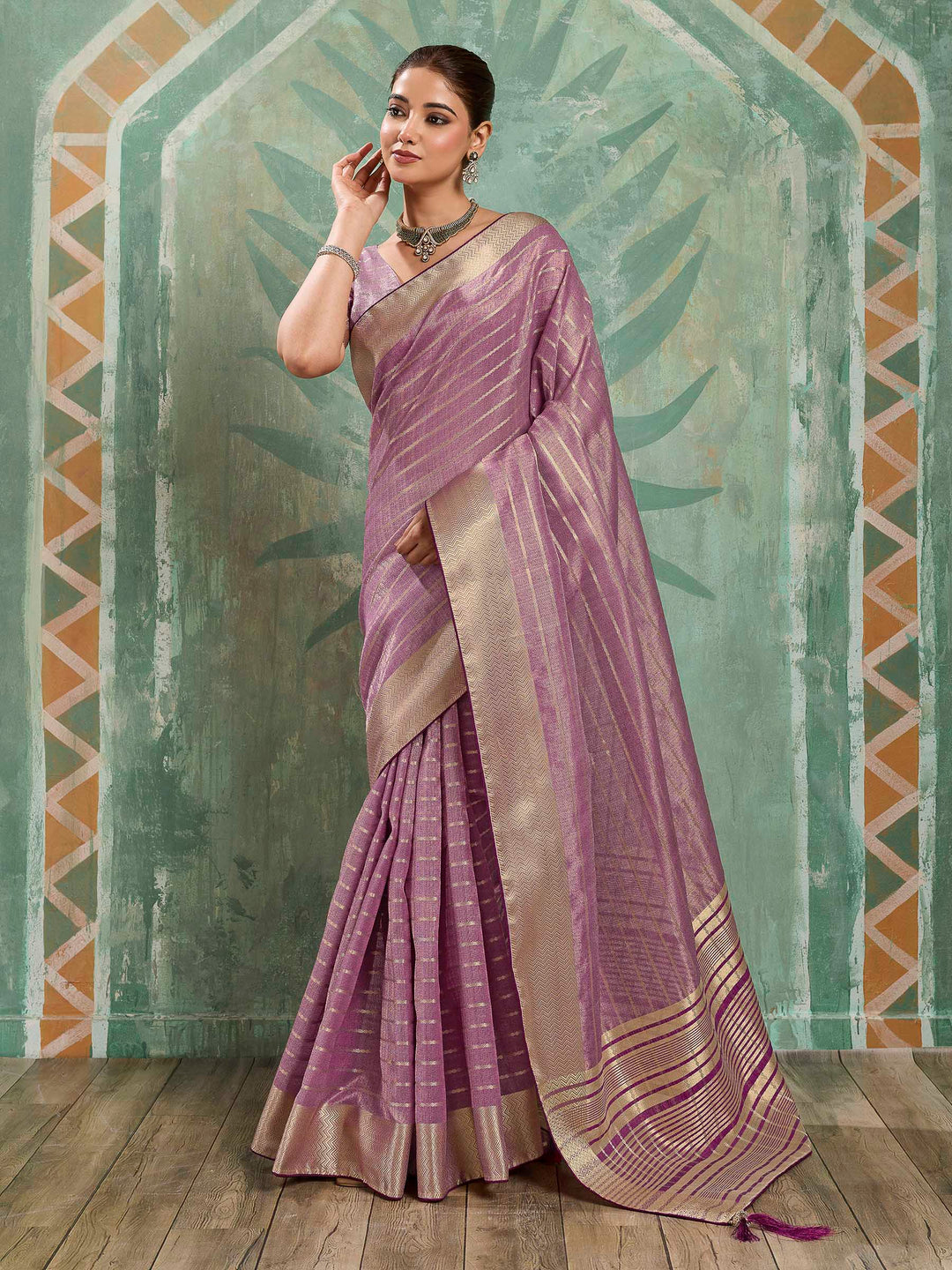 Onion Pink Woven Design Cotton Silk Jacquard Saree