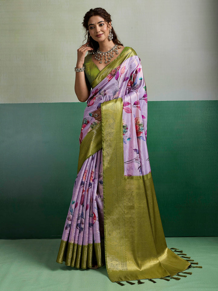 Mauve Woven Design Tissue Silk Saree