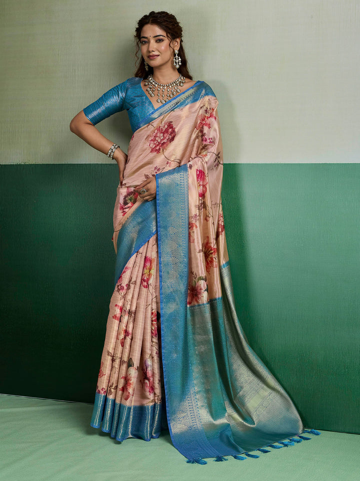 Peach Woven Design Tissue Silk Saree