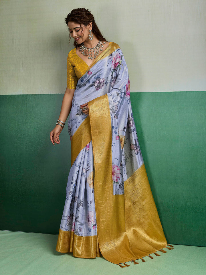 Grey Woven Design Tissue Silk Saree