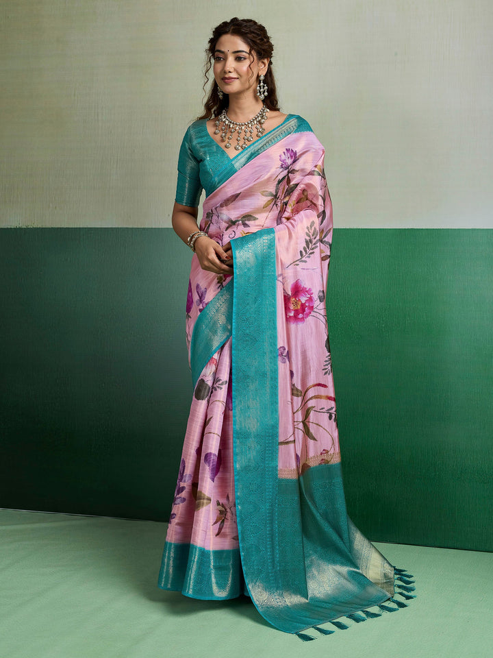 Onion Pink Woven Design Tissue Silk Saree