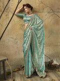 Sea-Green Satin Embroidered Saree