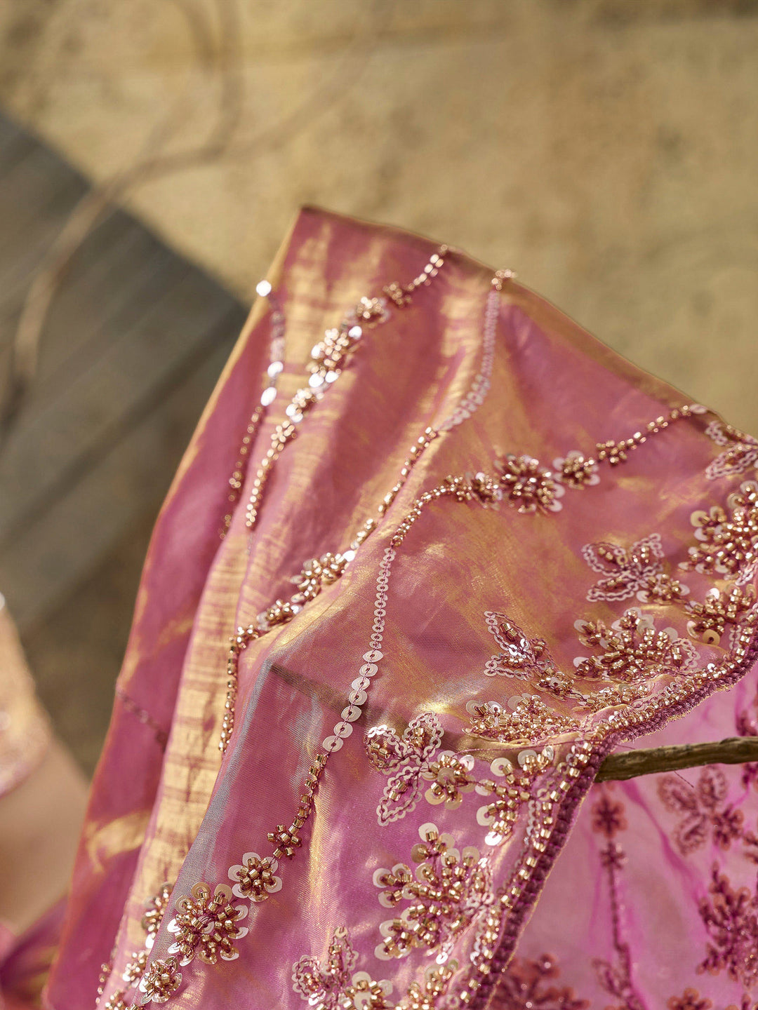 Pink Satin Embroidered Saree