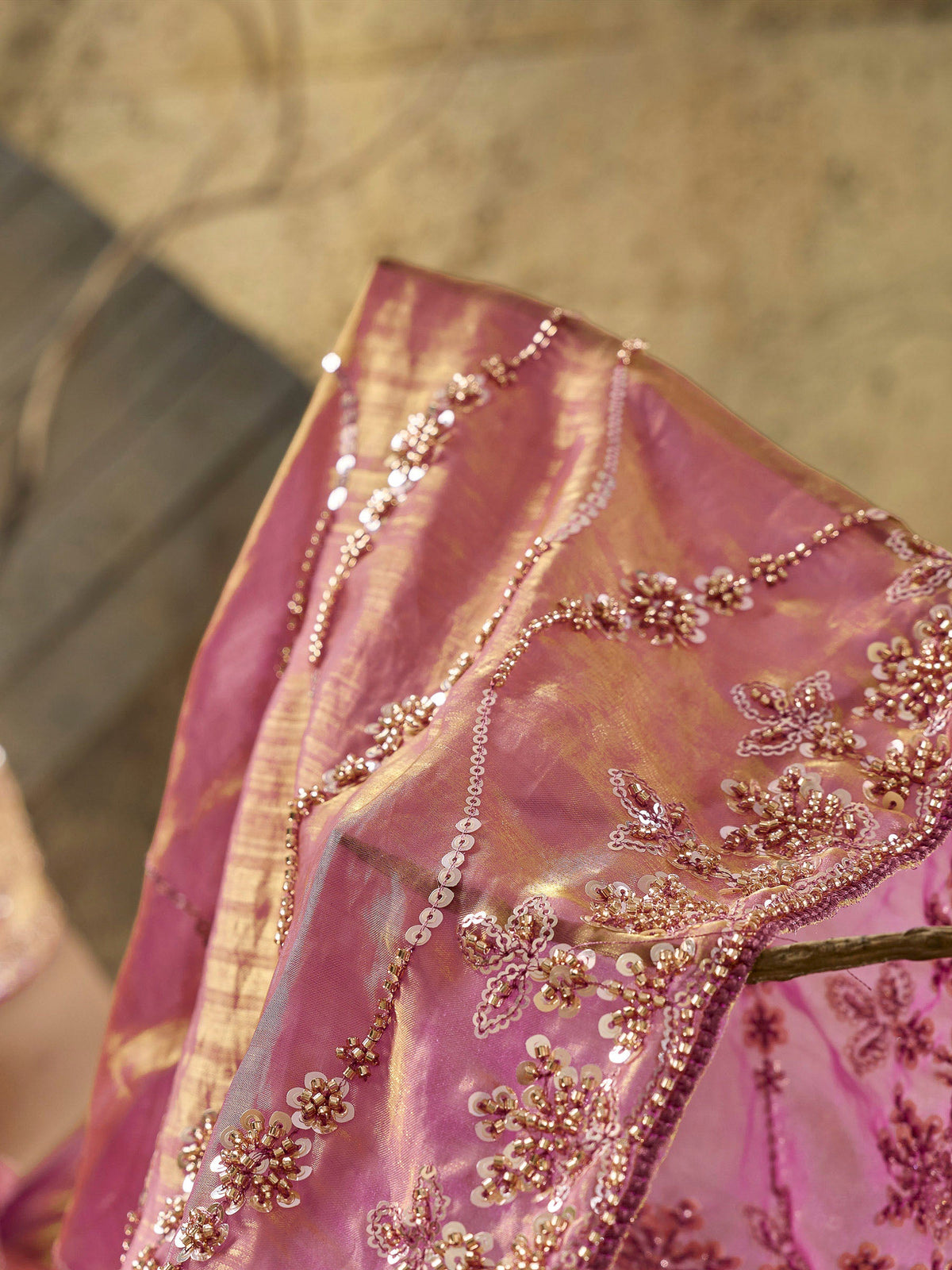 Pink Satin Embroidered Saree