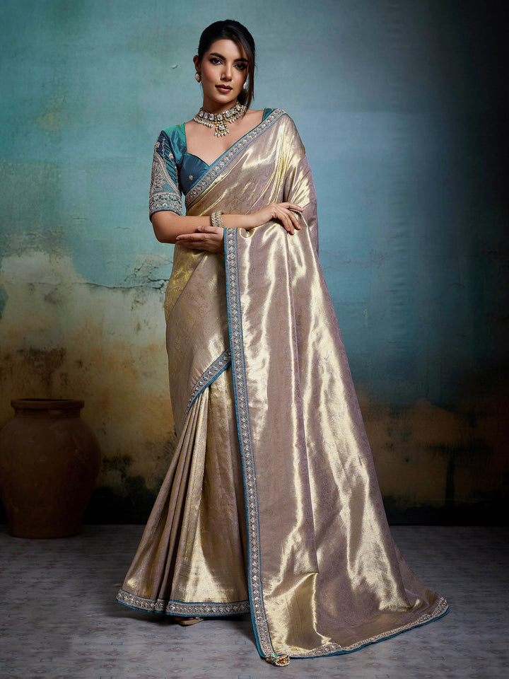 Lavender Embroidered Tissue Banarasi Jacquard Saree