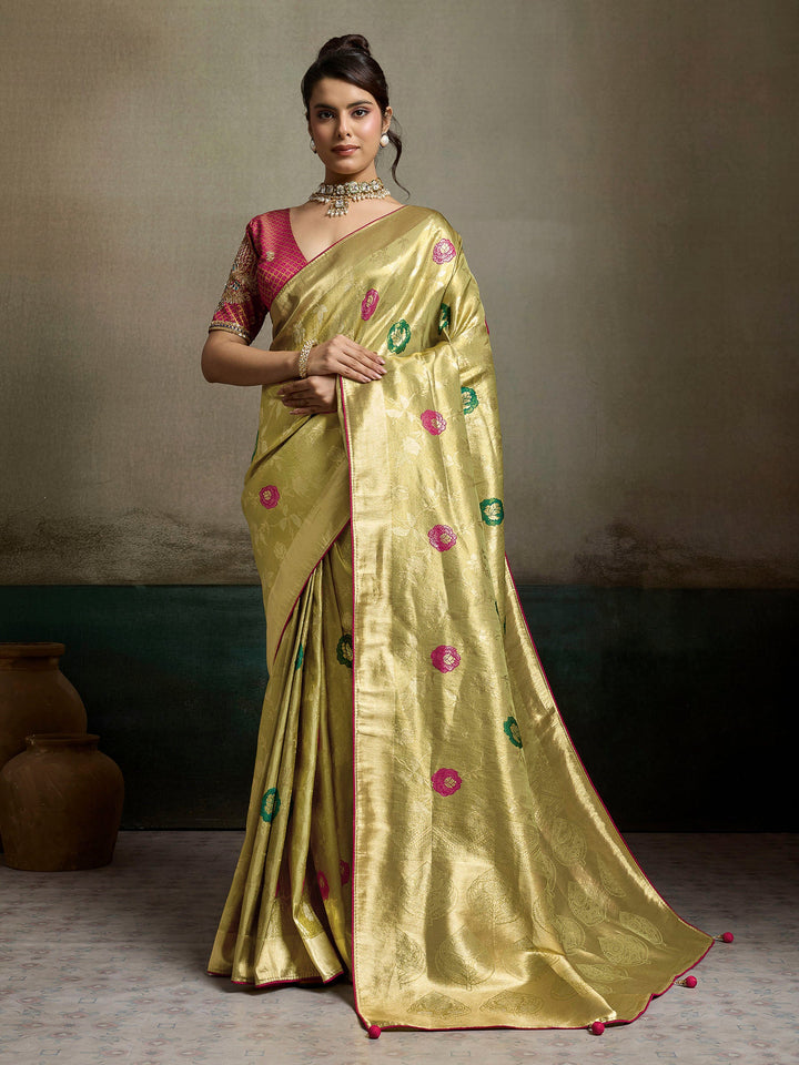 Mehndi Woven Design Tissue Banarasi Jacquard Saree