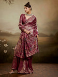 Wine Kanjivaram Silk Embroidered Handloom Saree