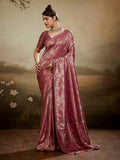 Onion-Pink Kanjivaram Silk Embroidered Handloom Saree