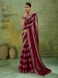 Maroon Satin Woven Saree