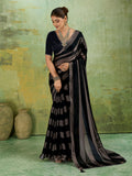 Black Satin Woven Saree