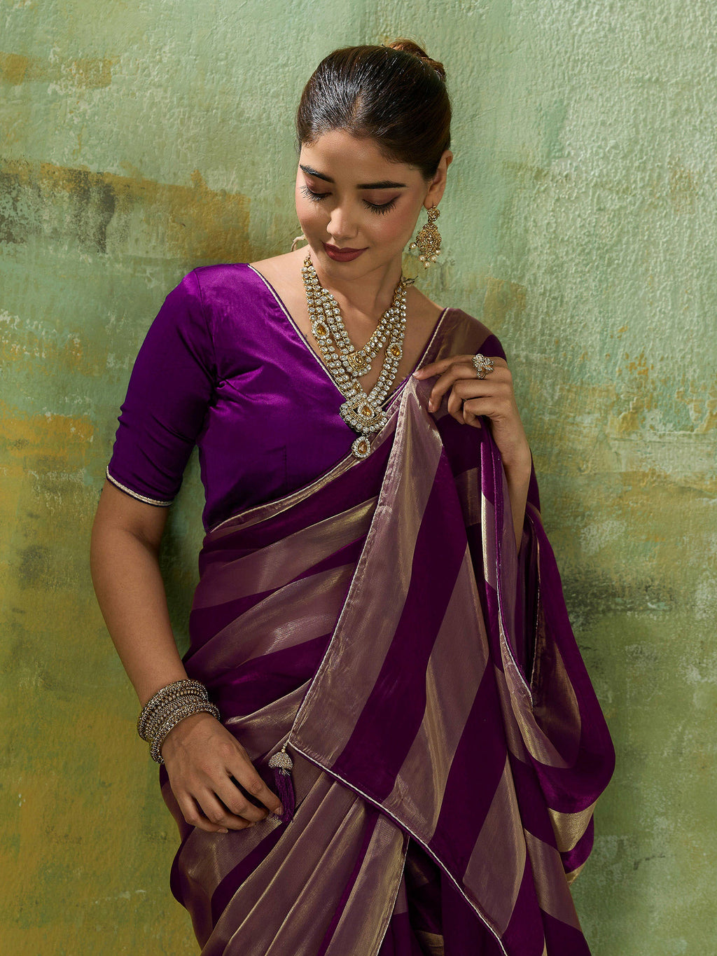 Purple Satin Woven Saree