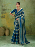 Teal-Blue Satin Woven Saree