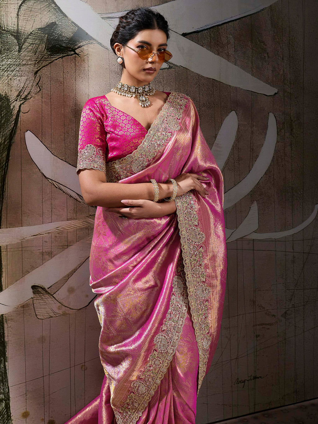 Pink Kanjivaram Silk Embroidered Handloom Saree