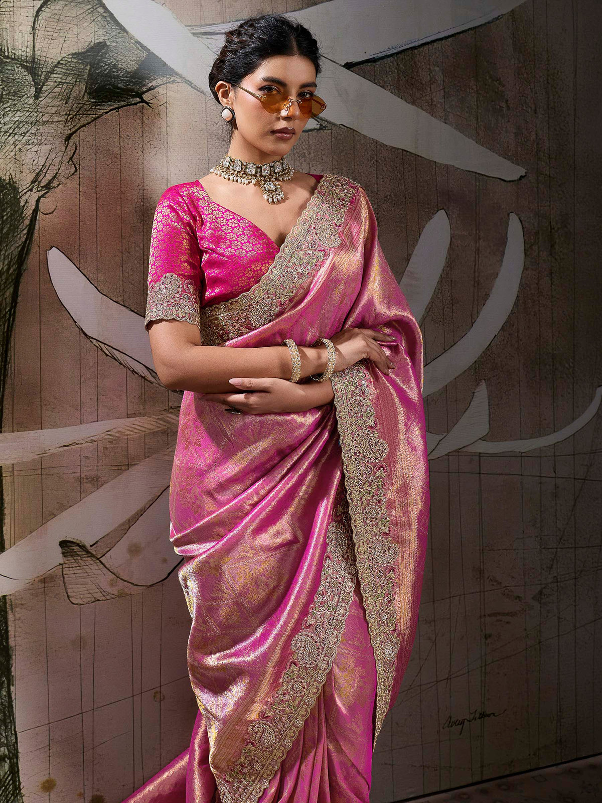Pink Kanjivaram Silk Embroidered Handloom Saree