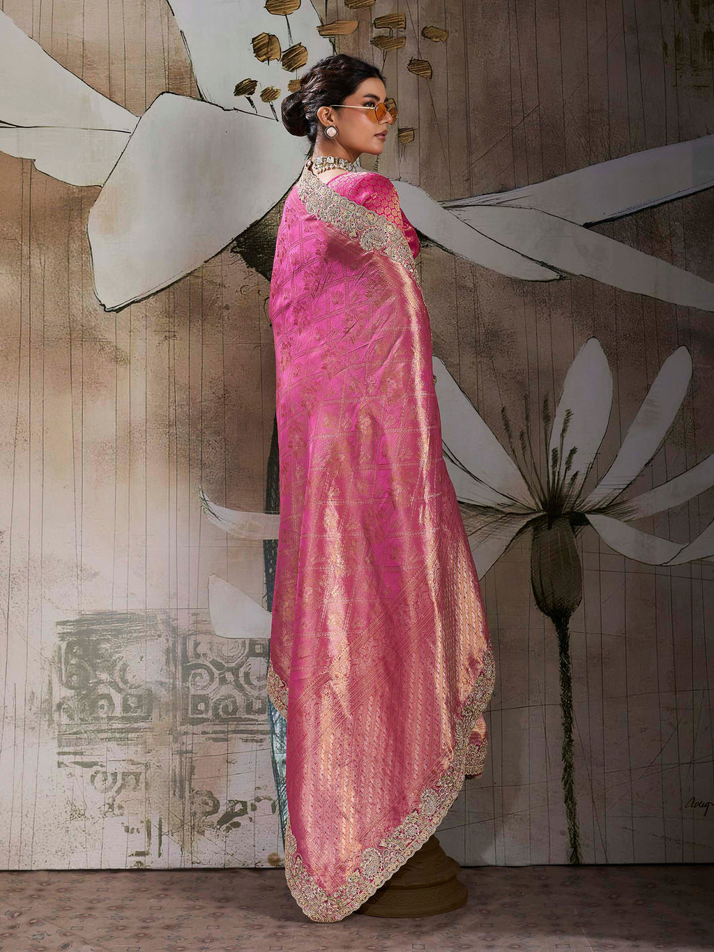 Pink Kanjivaram Silk Embroidered Handloom Saree