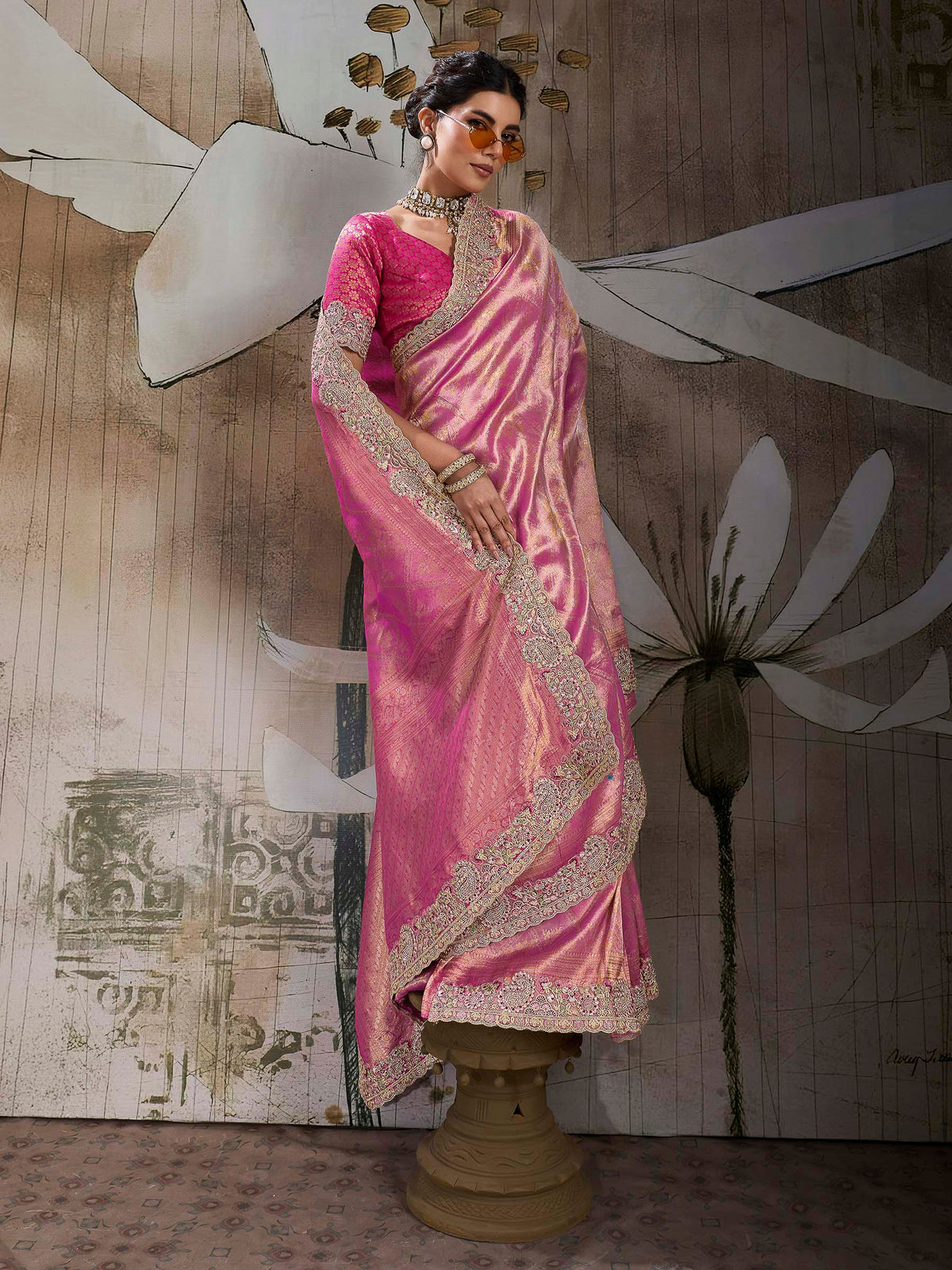 Pink Kanjivaram Silk Embroidered Handloom Saree