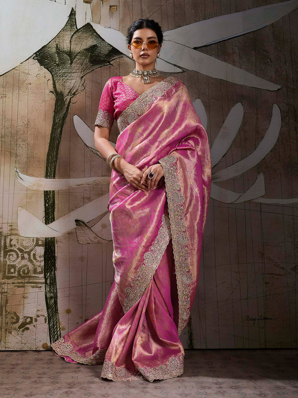 Pink Kanjivaram Silk Embroidered Handloom Saree