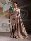 Mauve Kanjivaram Silk Embroidered Handloom Saree
