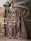 Lavender Kanjivaram Silk Embroidered Handloom Saree