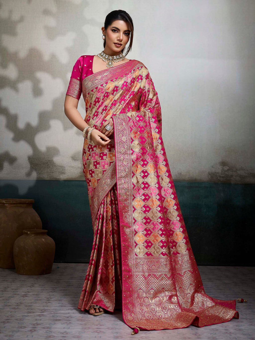 Rani Satin Woven Handloom Saree