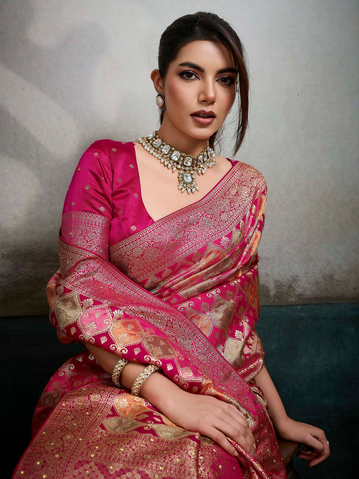 Rani Satin Woven Handloom Saree