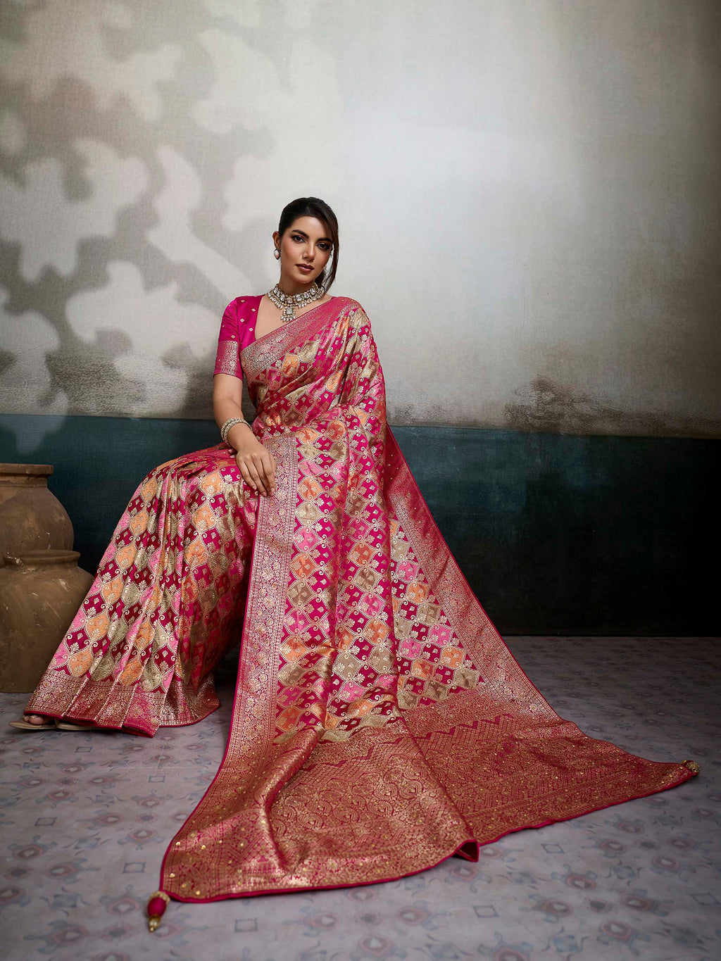 Rani Satin Woven Handloom Saree
