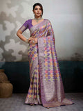 Purple Satin Woven Handloom Saree