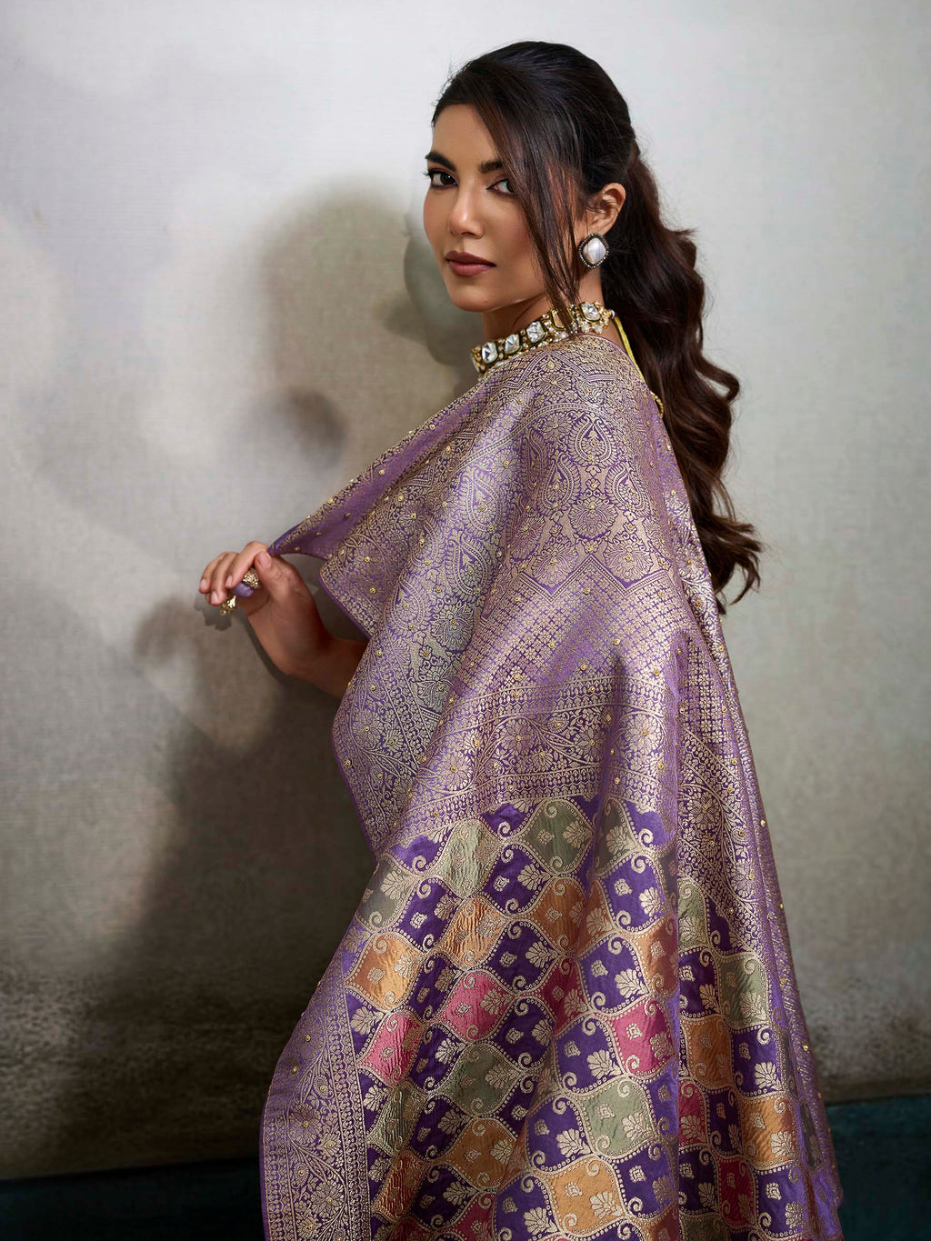Purple Satin Woven Handloom Saree