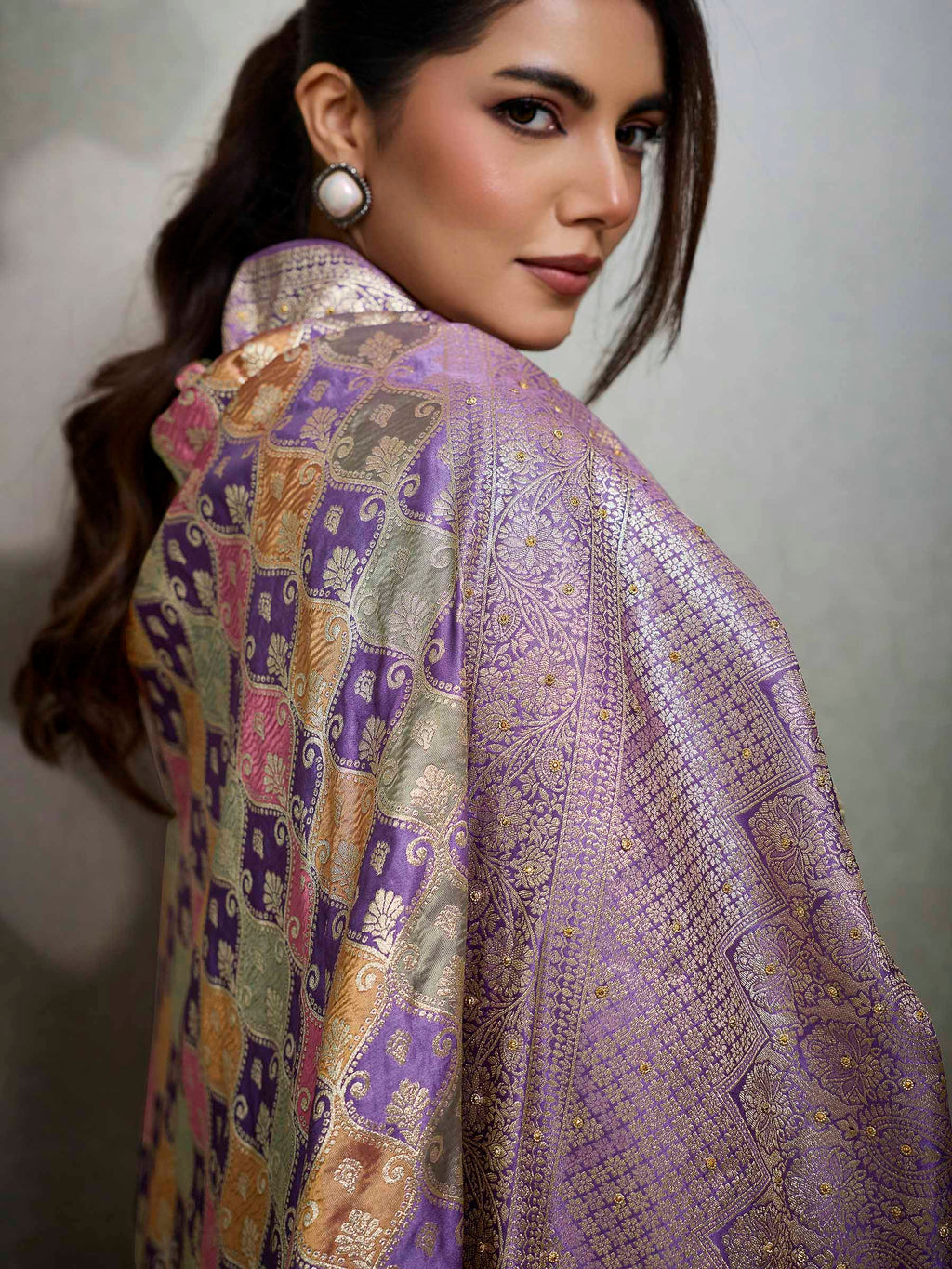 Purple Satin Woven Handloom Saree
