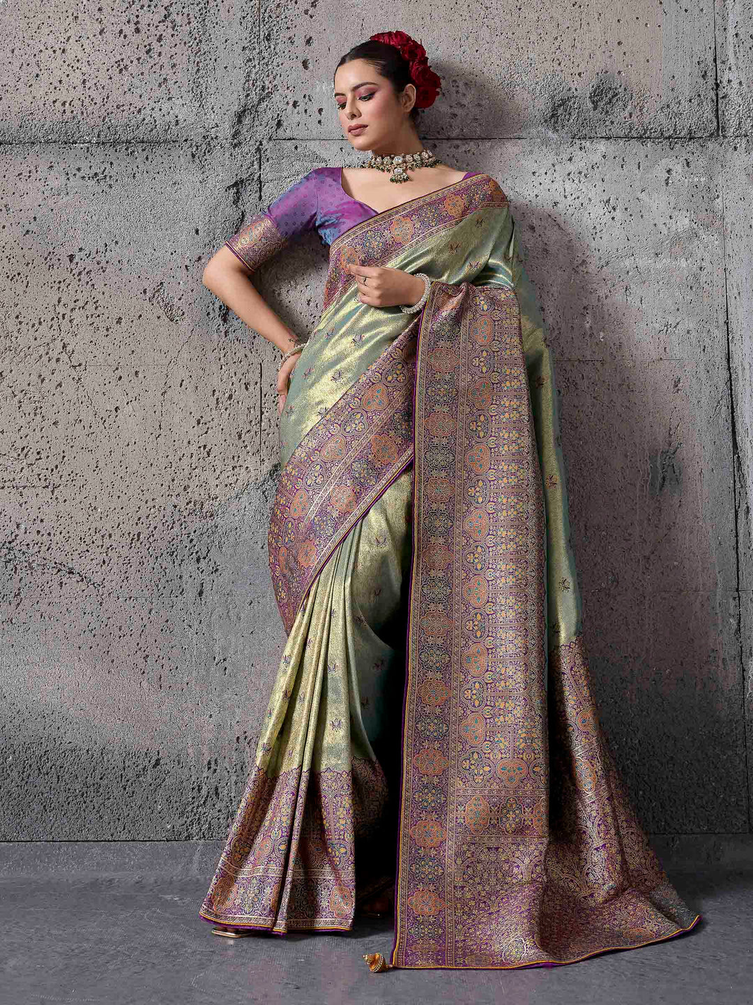 Pista-Green Art Silk Woven Saree