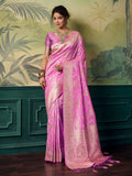 Coral-Pink Banarasi Silk Woven Saree