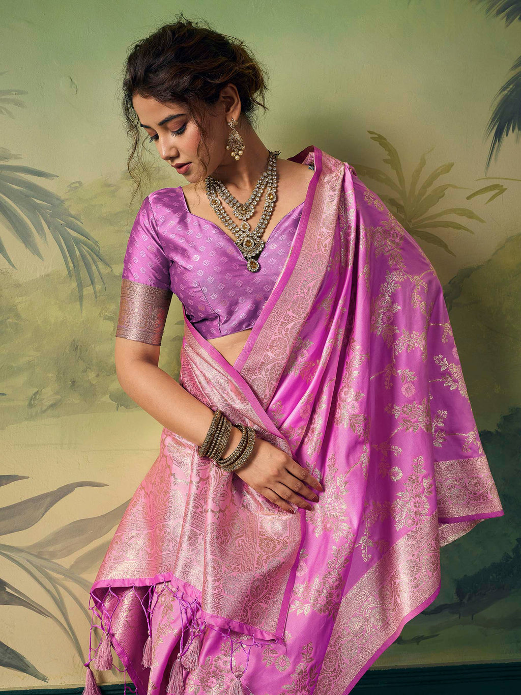 Coral-Pink Banarasi Silk Woven Saree