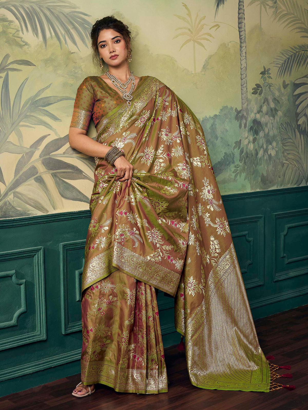 Mehndi Banarasi Silk Woven Saree