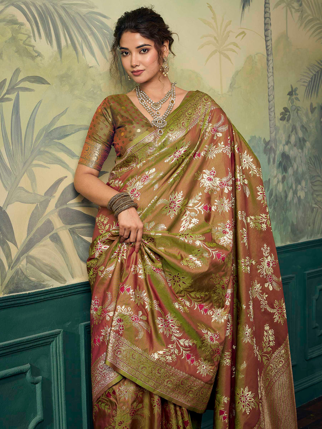 Mehndi Banarasi Silk Woven Saree