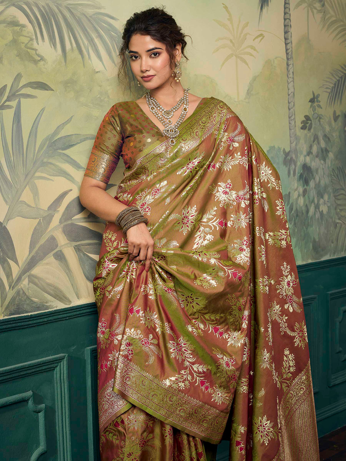 Mehndi Banarasi Silk Woven Saree