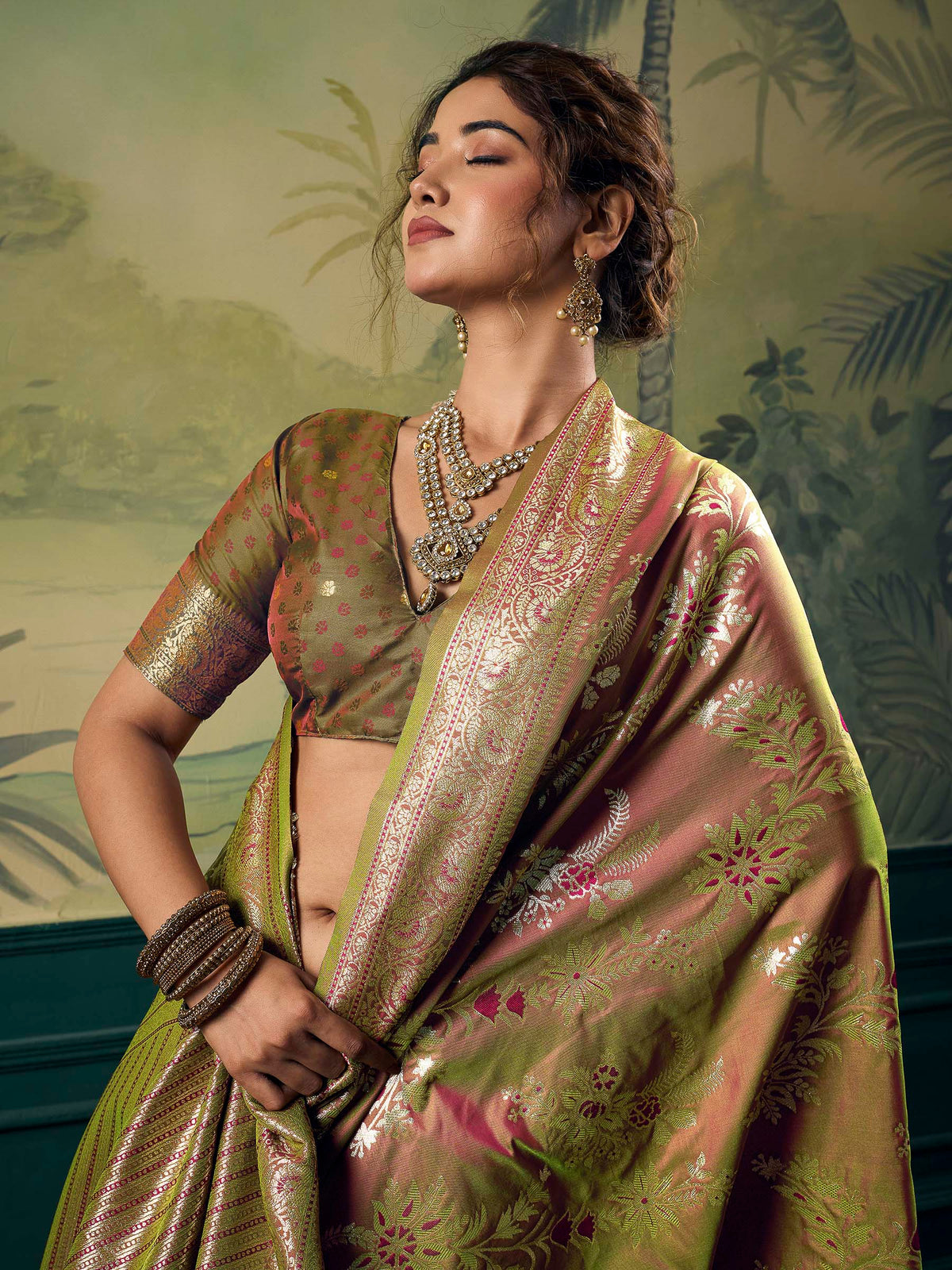 Mehndi Banarasi Silk Woven Saree