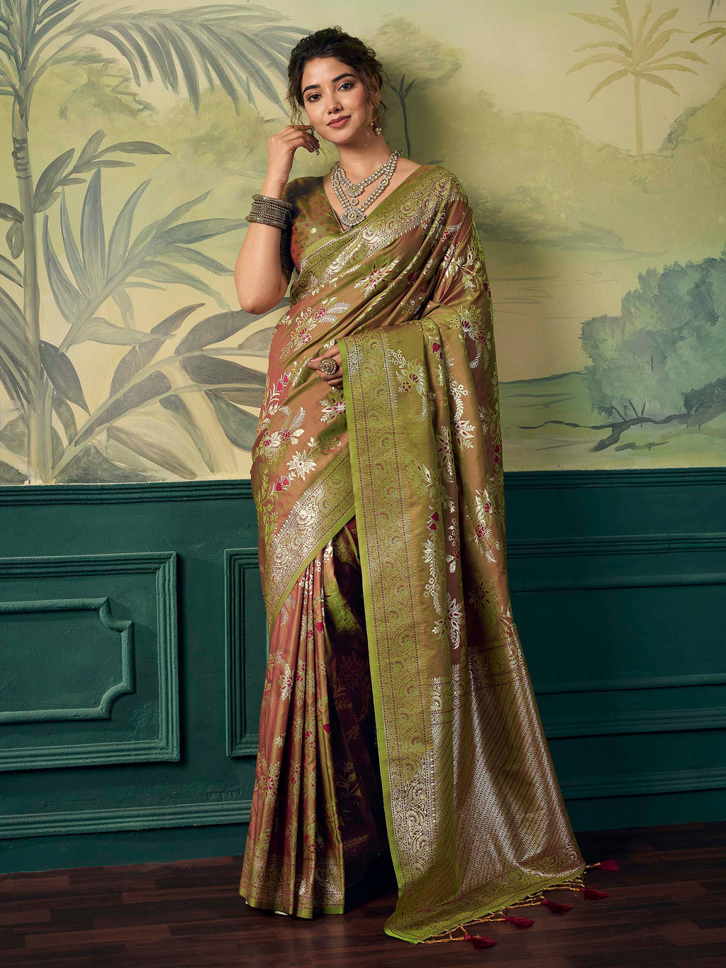 Mehndi Banarasi Silk Woven Saree