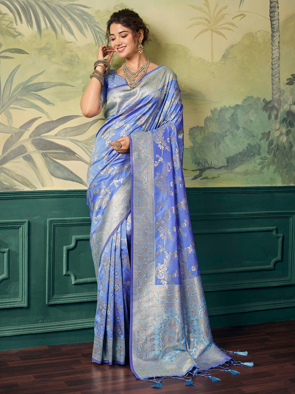 Blue Banarasi Silk Woven Saree