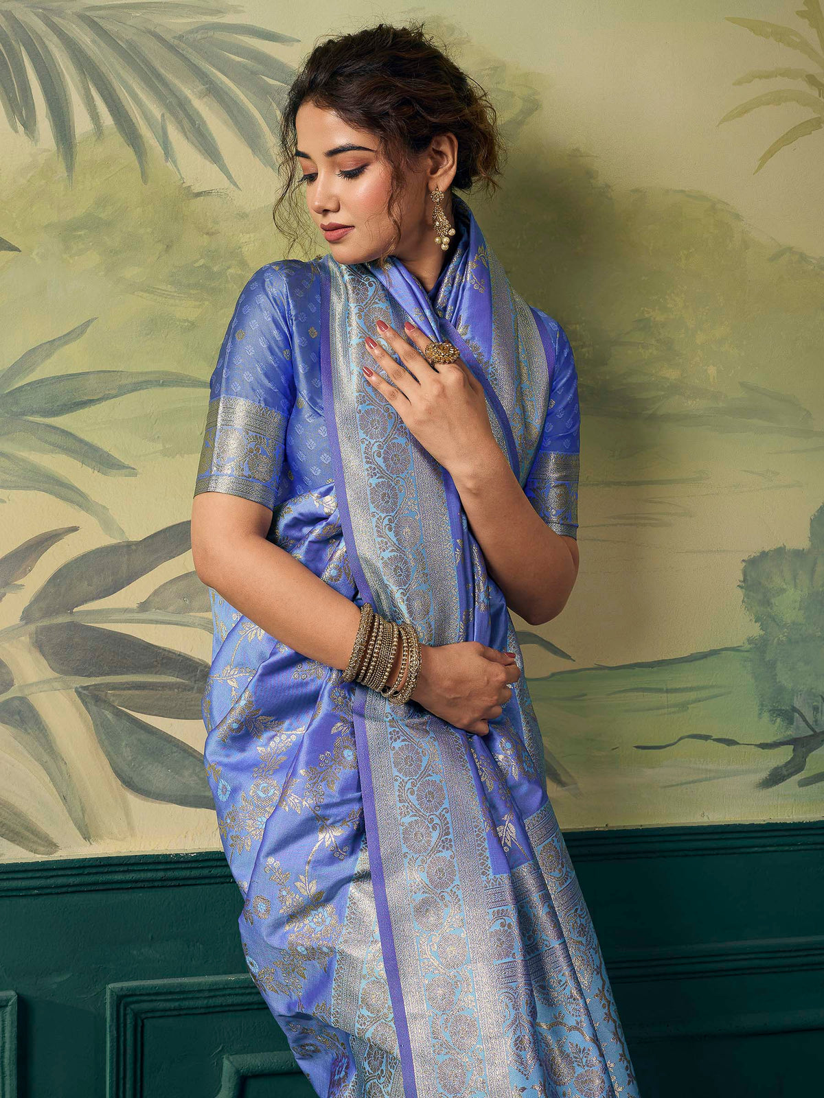 Blue Banarasi Silk Woven Saree