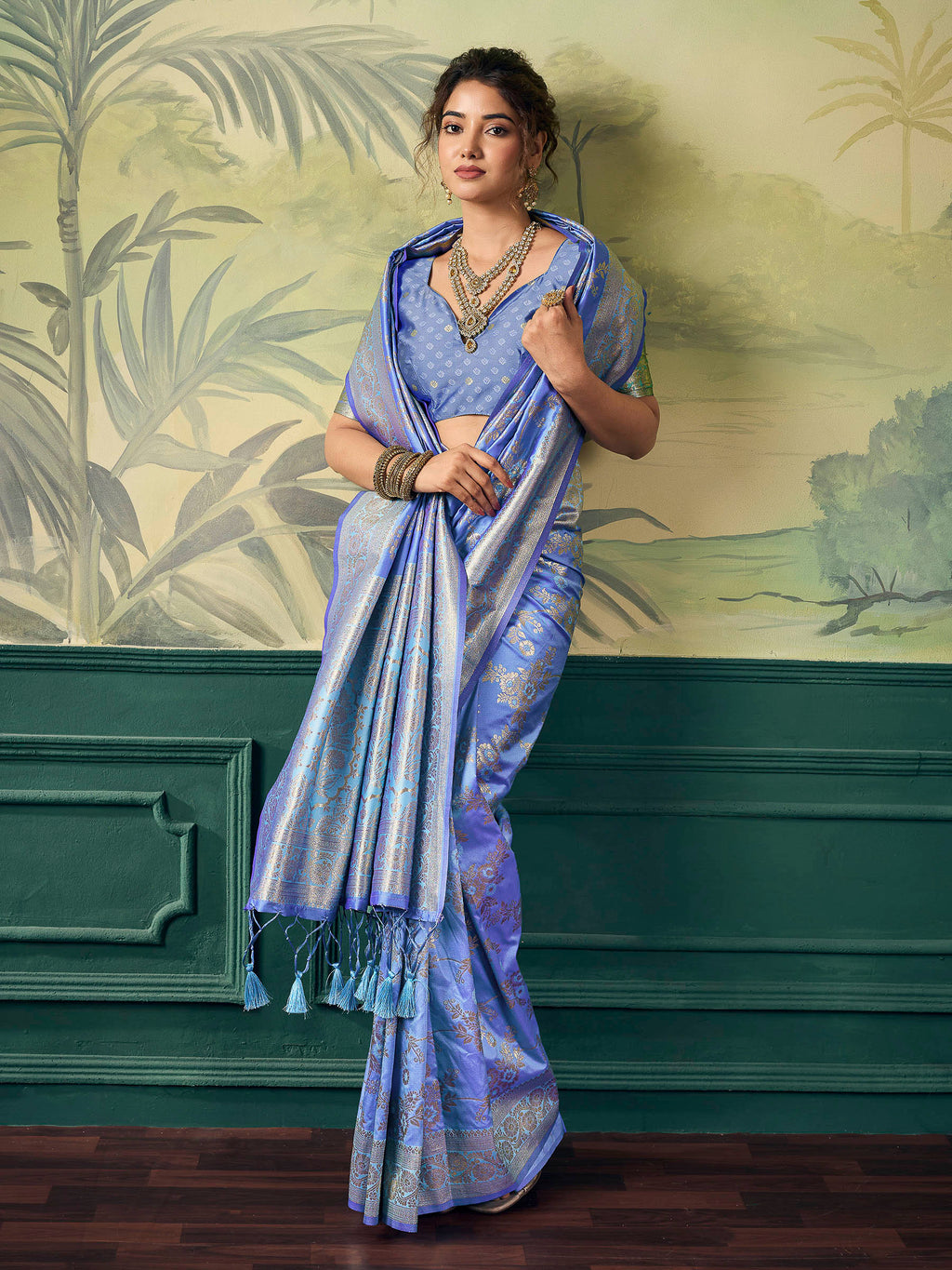 Blue Banarasi Silk Woven Saree
