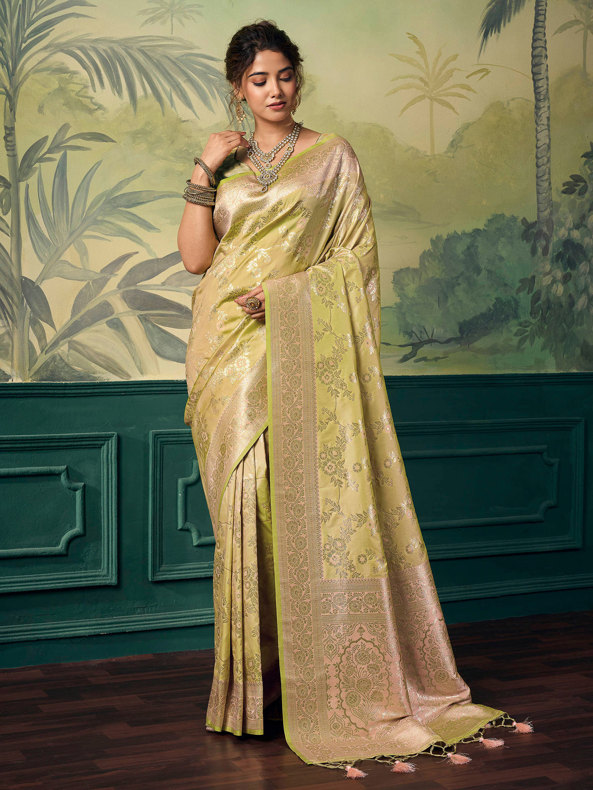 Pista-Green Banarasi Silk Woven Saree