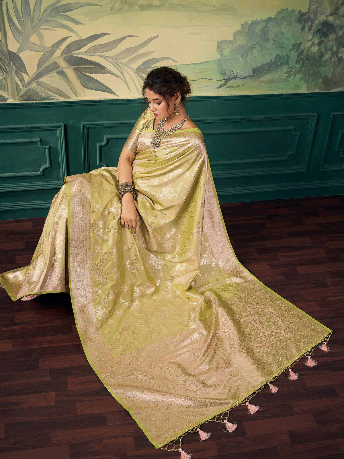 Pista-Green Banarasi Silk Woven Saree