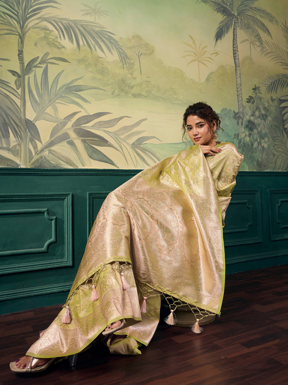 Pista-Green Banarasi Silk Woven Saree
