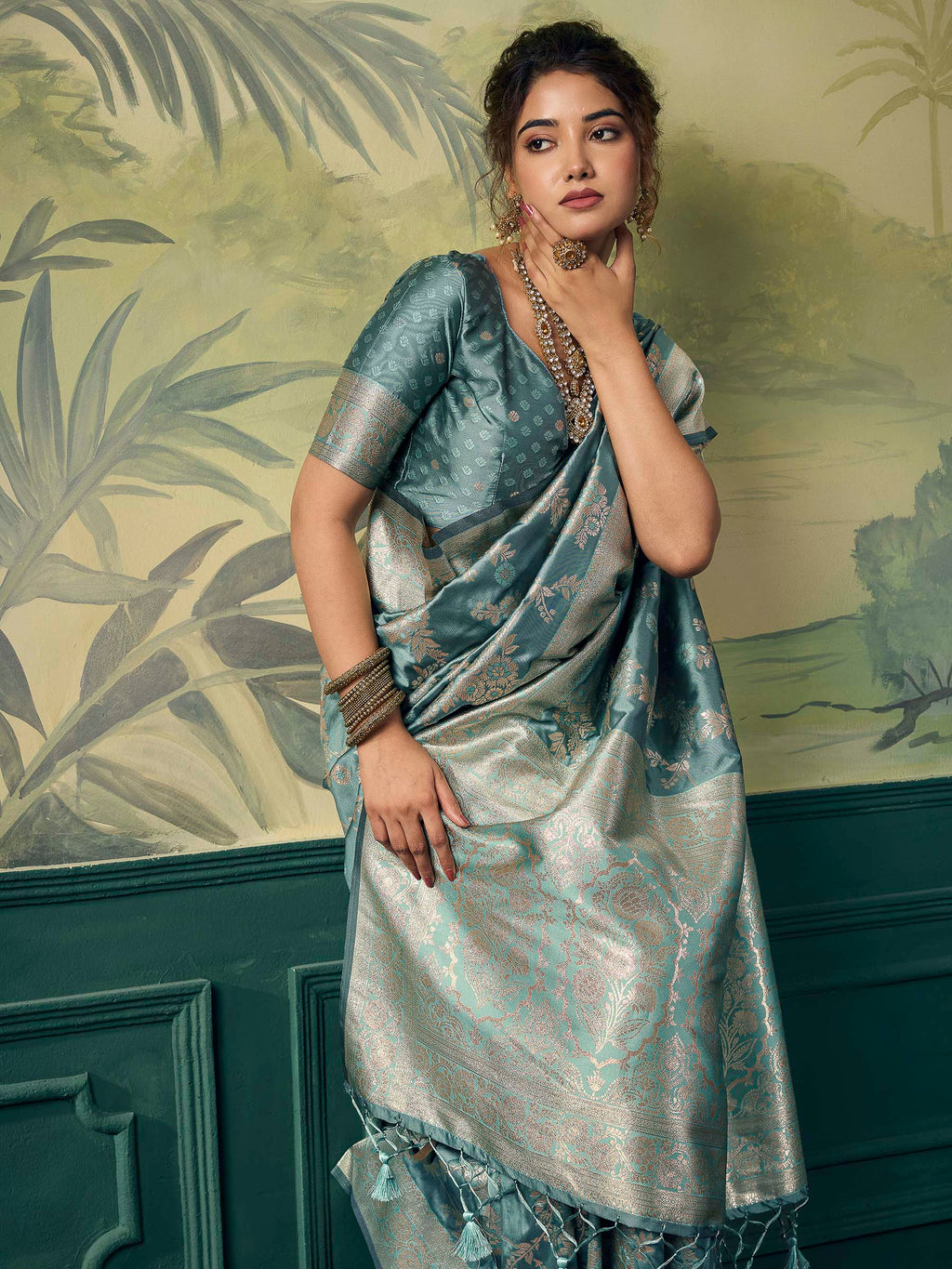 Rama-Green Banarasi Silk Woven Saree